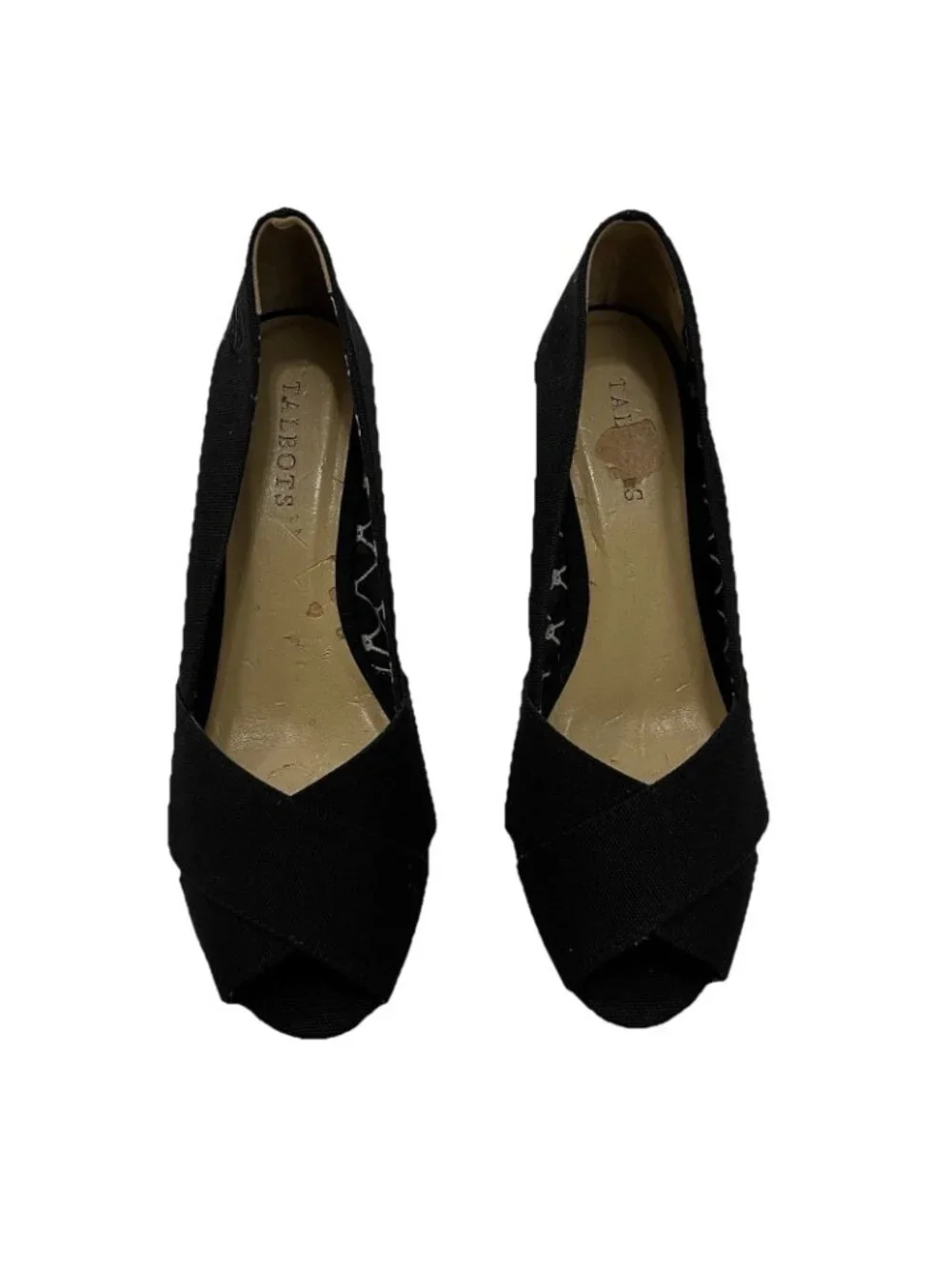 Talbots Black Canvas Peep Toe Sip On Espadrille Wedge Sandal
